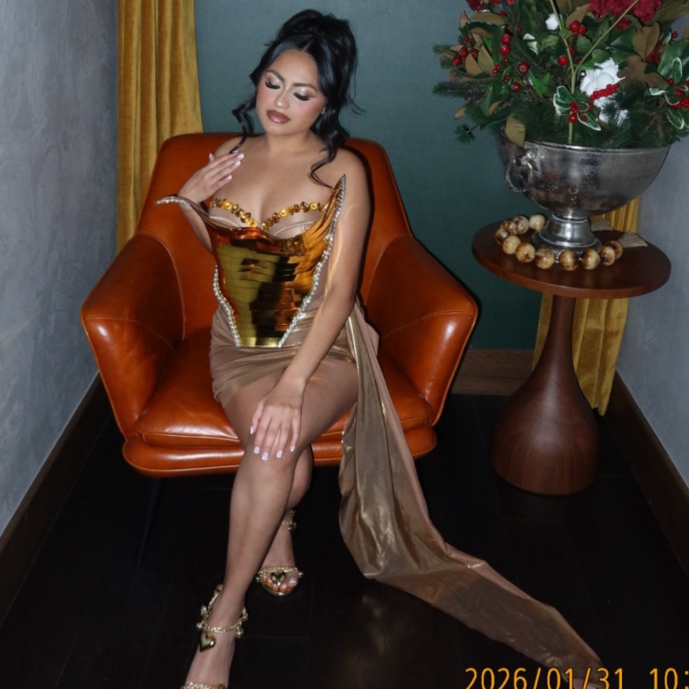 Keisha Rhinestone Metallic Skirt Set In Gold